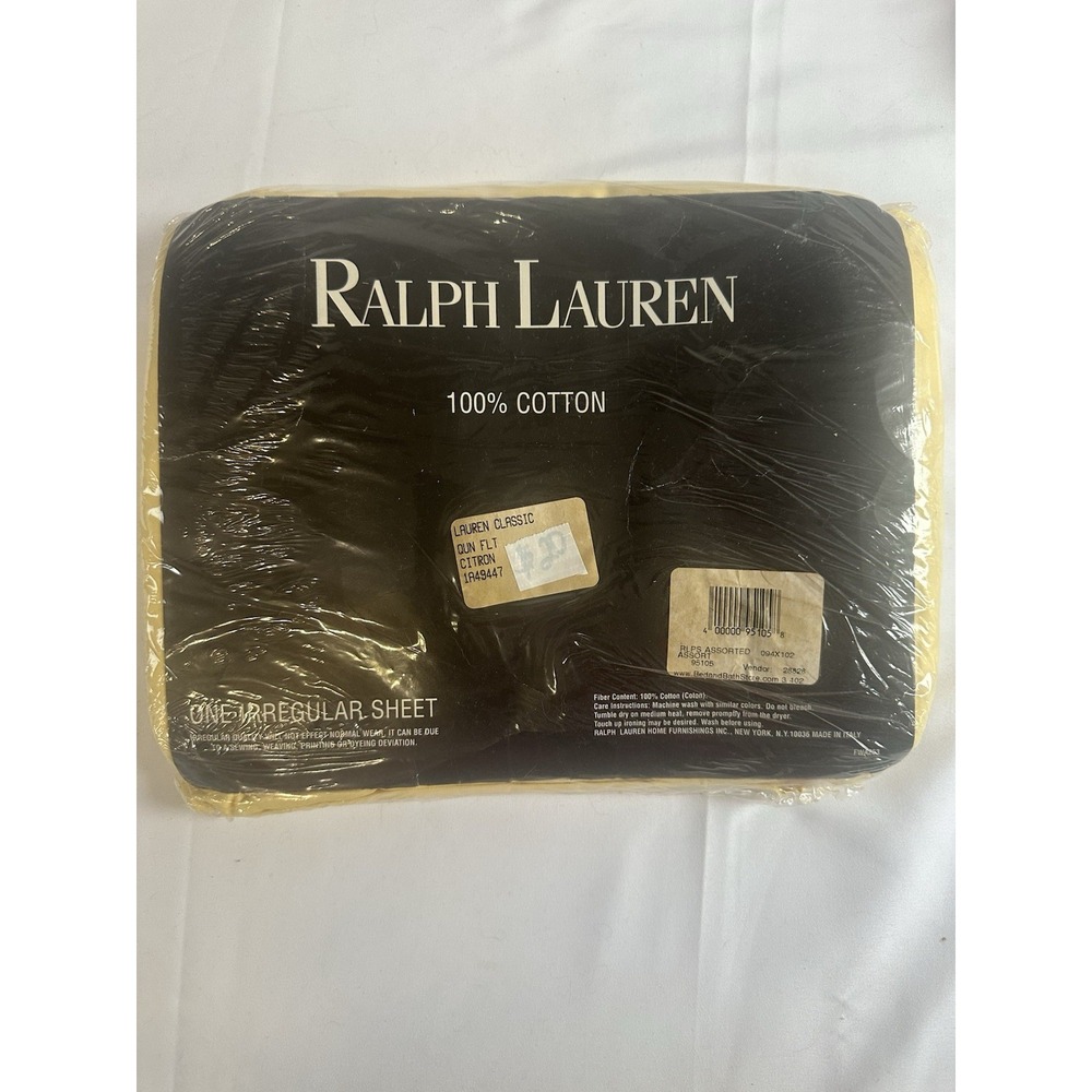 Ralph Lauren Queen Flat Sheet In‎ Citron Cotton Irregular